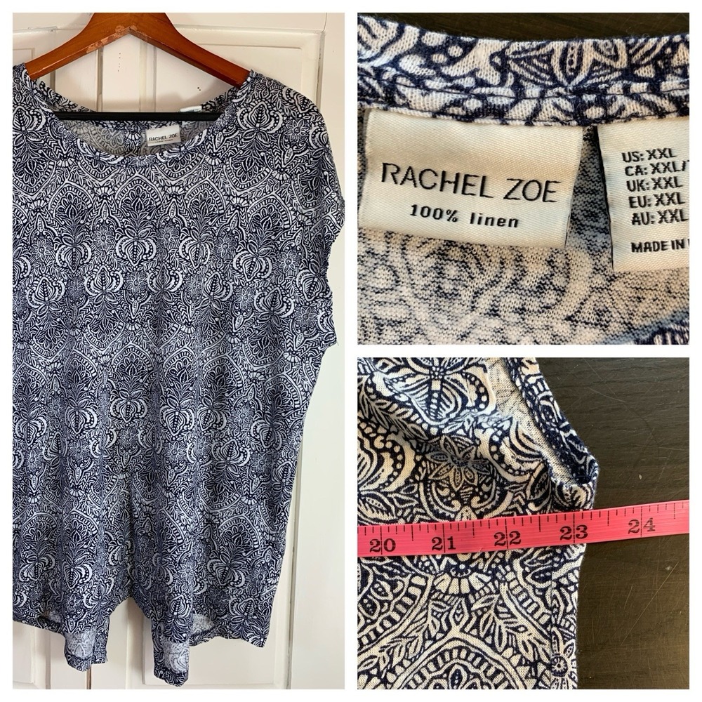 Rachel Zoe‎ Boho Linen Sleeveless Blouse Womens XXL Coastal Church Button Back